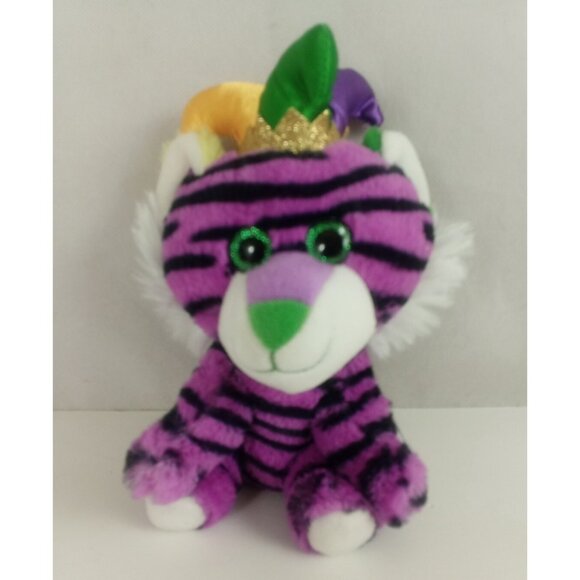 Walmart Purple Jester Tiger Green Gold Red Mardi Gras Plush 7.25" - Picture 1 of 7